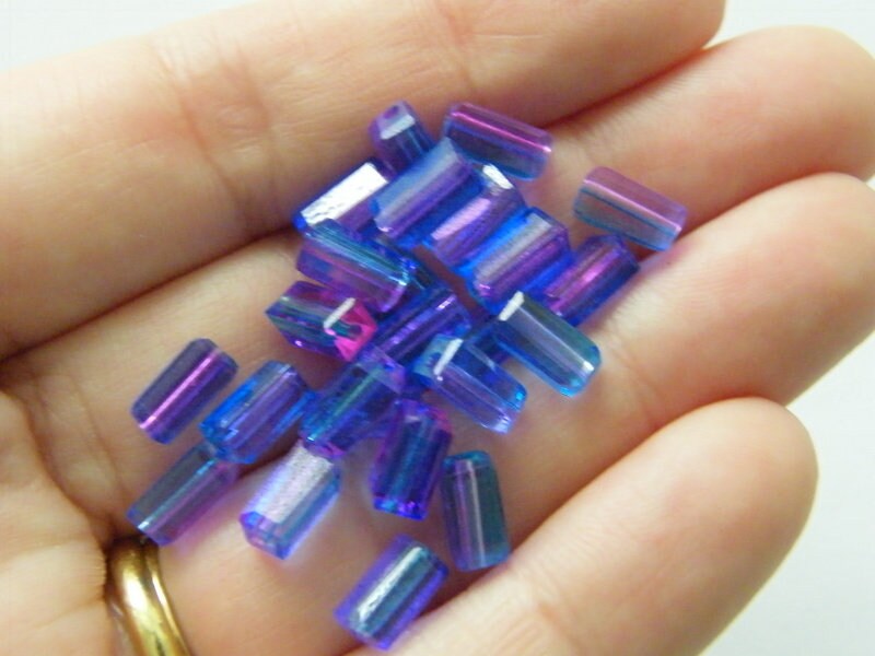 14 Two toned blue fuchsia beads 8 x 4mm glass AB151 - SALE 50% OFF