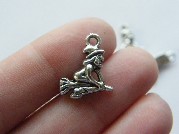 10 Witch Halloween charms antique silver tone HC100