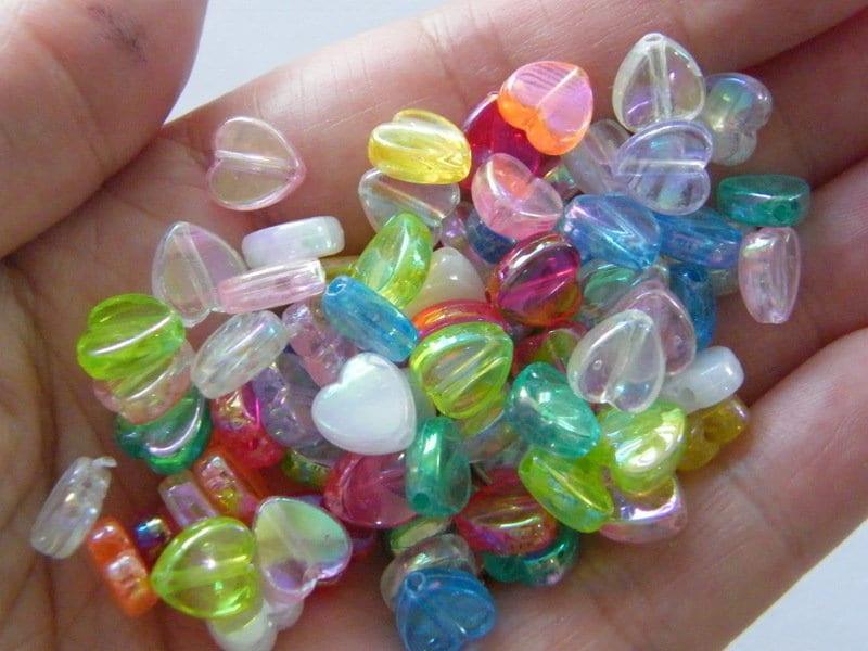 100 Heart beads random mixed AB mixed acrylic AB106 - SALE 50% OFF