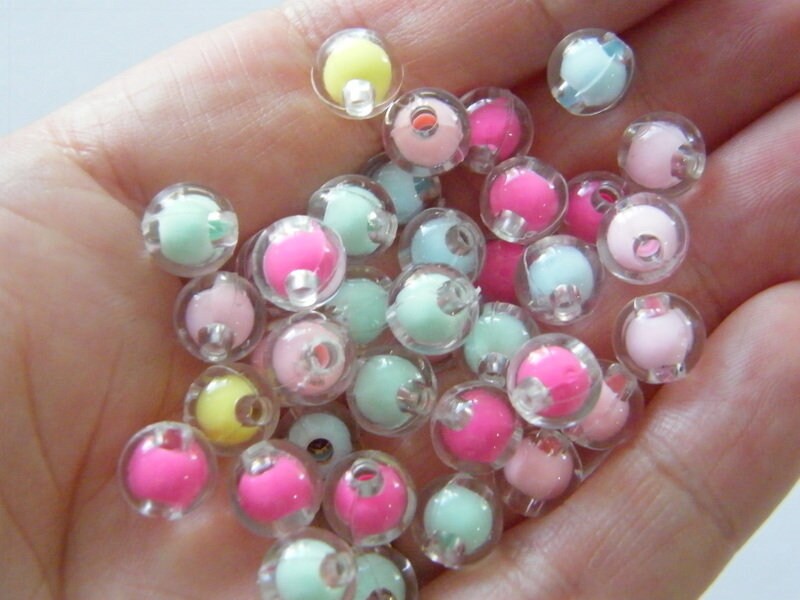 100 Clear and inner colour beads 8mm random mixed acrylic AB2
