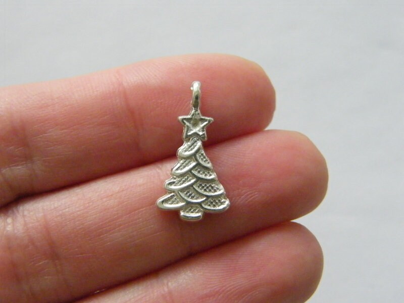 BULK 50 Christmas tree charms silver plated tone CT163 - SALE 50% OFF