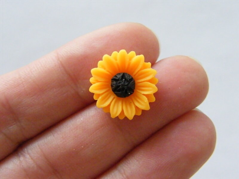 10 Sunflower flower embellishment cabochon orange brown F203