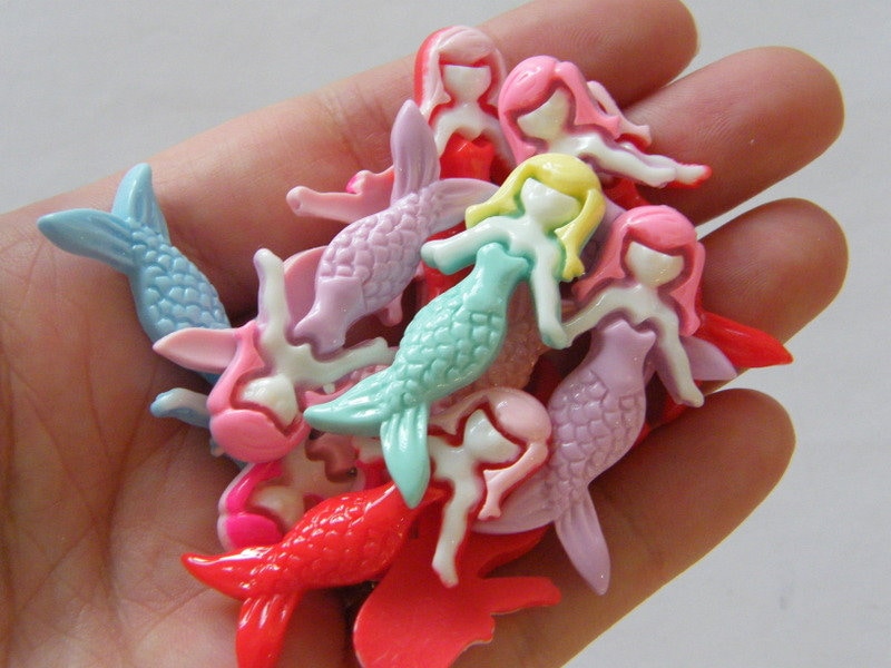 10 Mermaid embellishments cabochon random mixed resin FF682