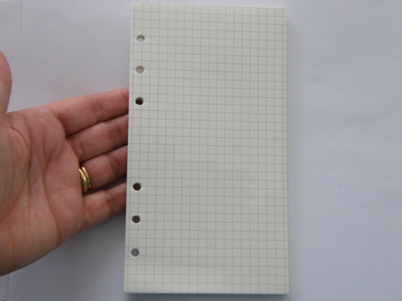 60 Sheets off white checked paper file folder spiral binder refill 6 holes Size A6