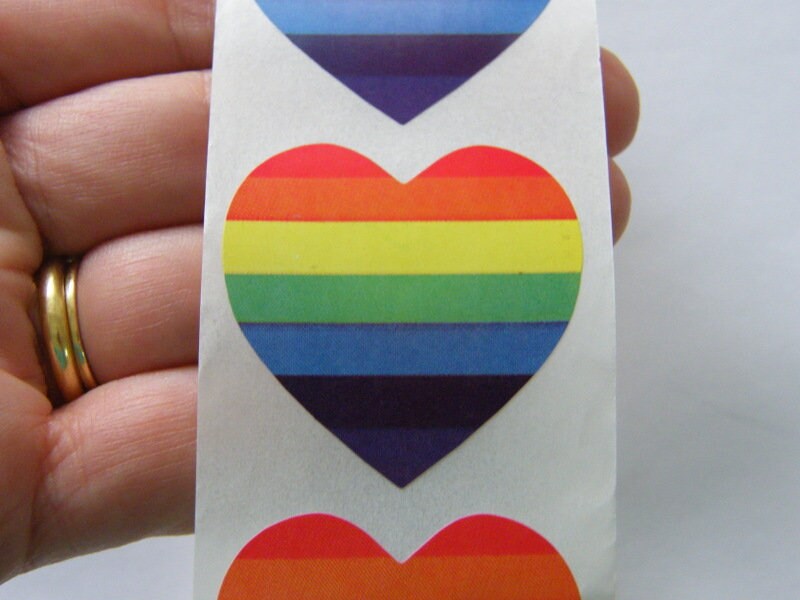 1 Roll 500 heart rainbow stickers 38 x 38mm Style 01