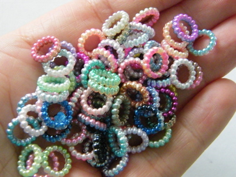 100 Ring circle pearl gradient mermaid random mixed bead AB plastic AB96  - SALE 50% OFF