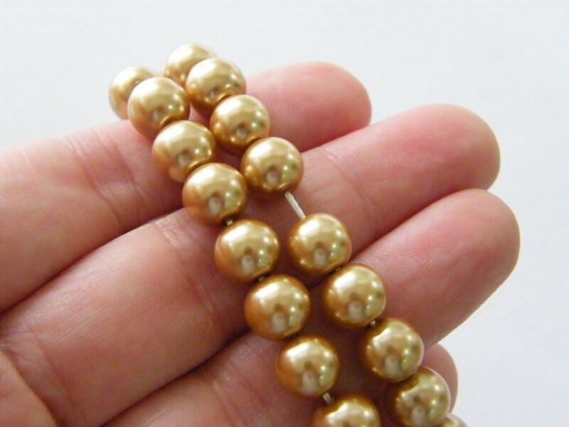 50 Gold imitation pearl 8mm glass beads B140  - SALE 50% OFF