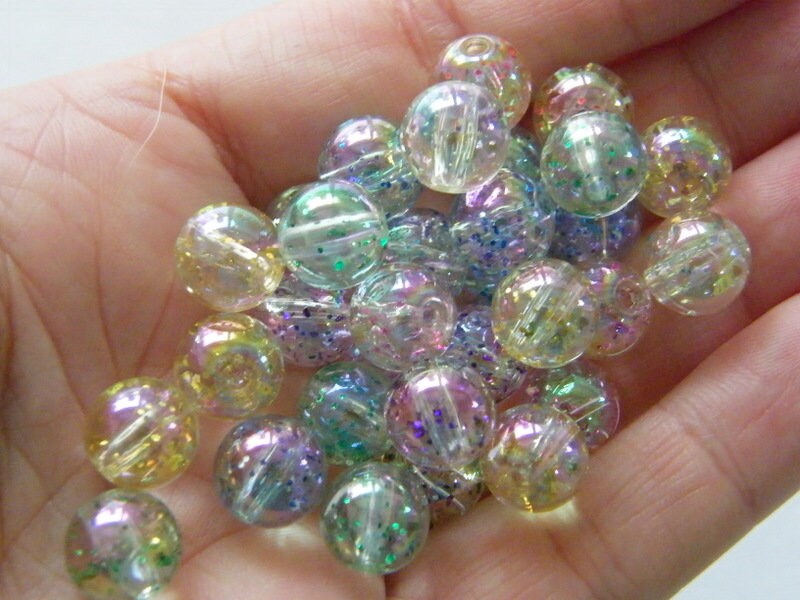 50 Clear and glitter AB beads 10mm random mixed BB448