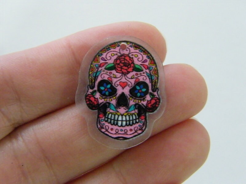 8 Pink skull pendants acrylic HC293