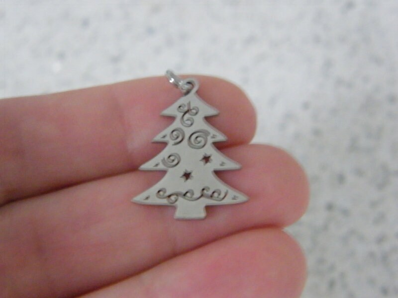 1 Christmas tree charms silver tone stainless steel CT108