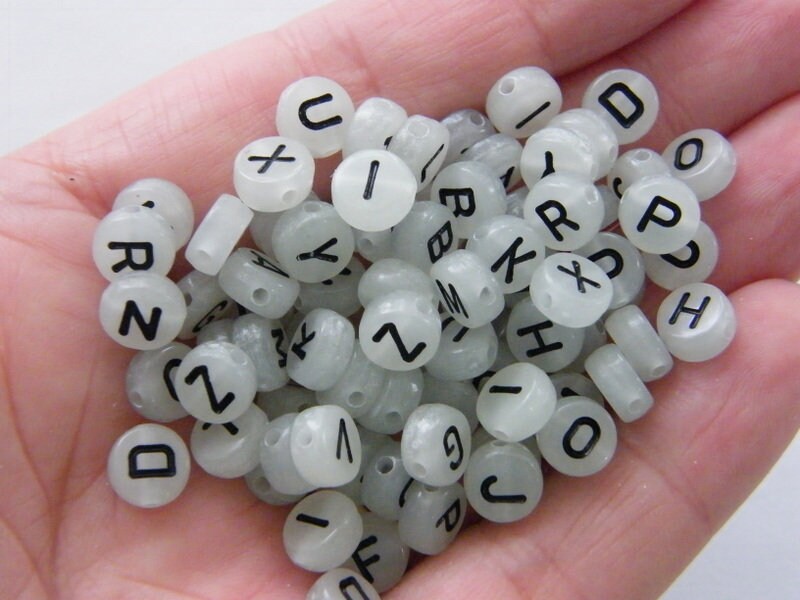 100 Glow in the dark alphabet letter beads RANDOM mixed acrylic AB42  - SALE 50% OFF