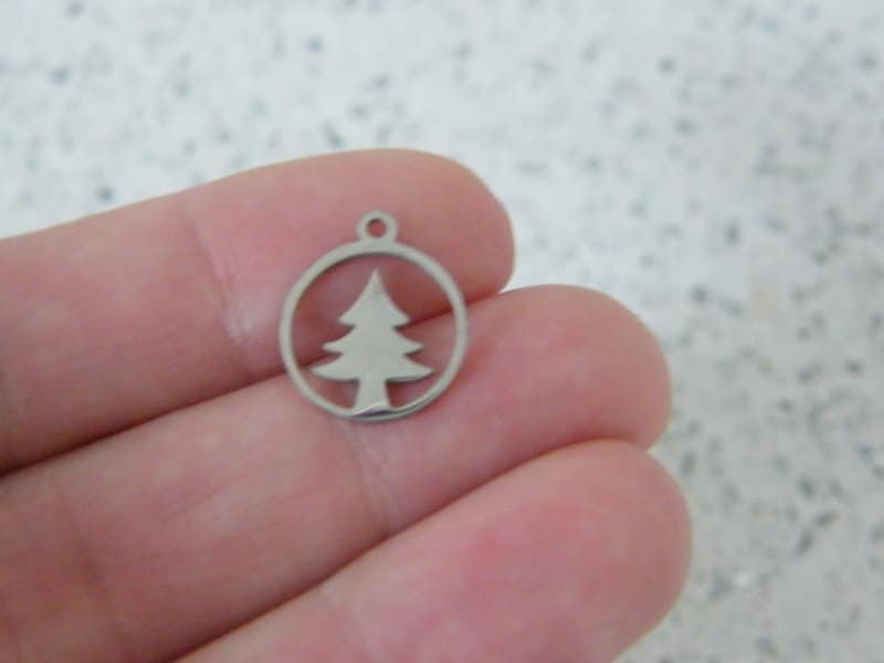 2 Christmas tree charms stainless steel CT55