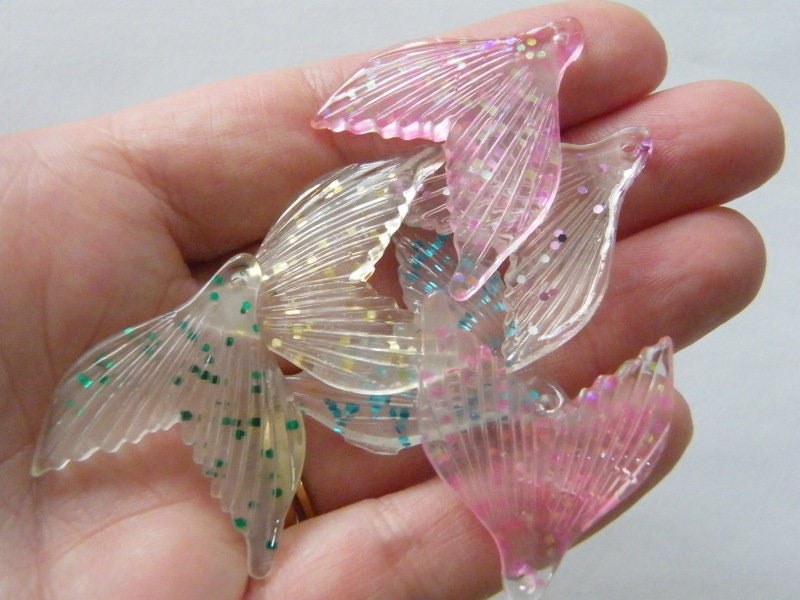 10 Mermaid tail pendants random mixed glitter acrylic FF678