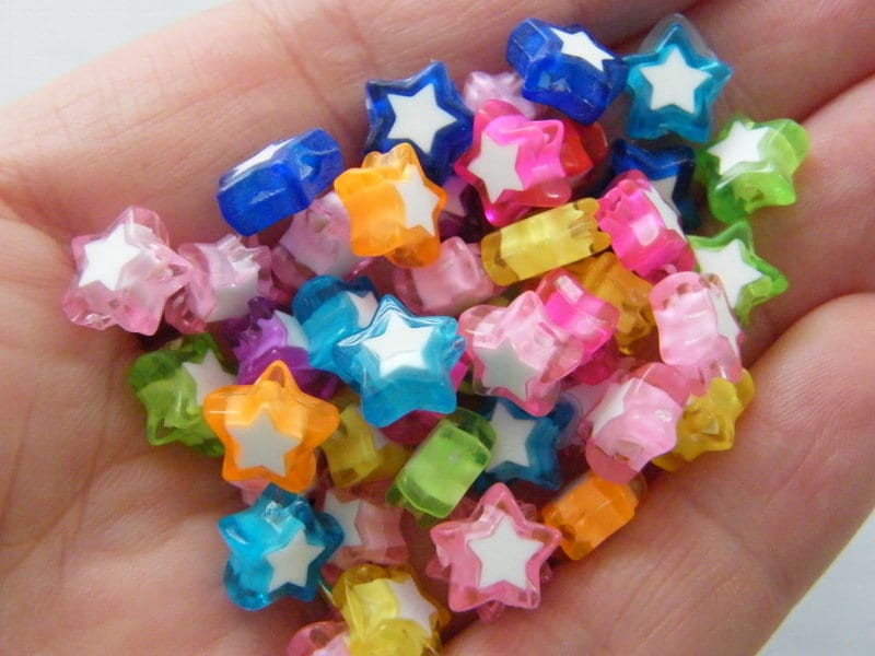 100 Star beads random mixed acrylic  AB57