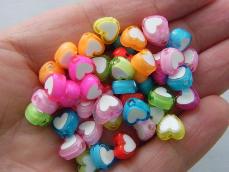 100 Heart beads random mixed acrylic  AB179