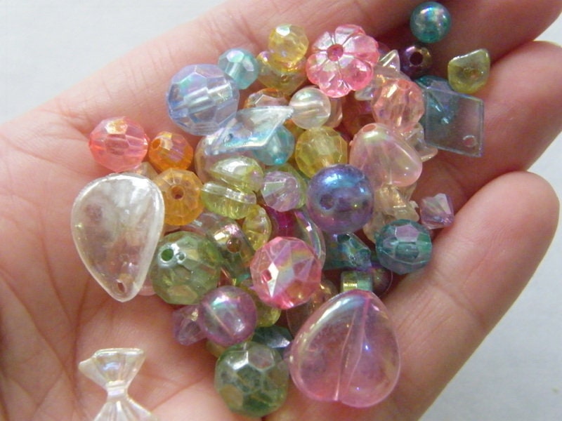 200 Assorted mixed beads AB transparent acrylic BB707