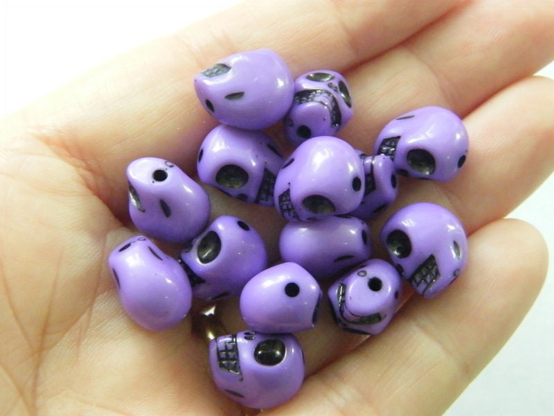40 Skull glossy beads purple 12.5 x 9.5mm acrylic BB474 - SALE 50% OFF