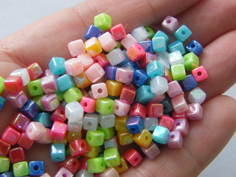 200 Square beads random mixed AB acrylic AB201 - SALE 50% OFF