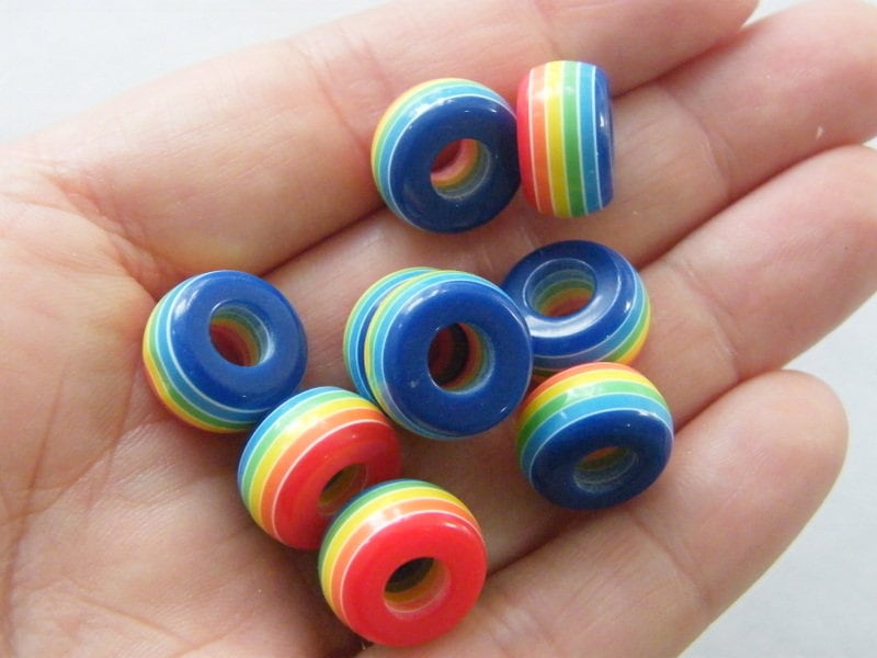 20 Striped rainbow resin beads AB428  - SALE 50% OFF