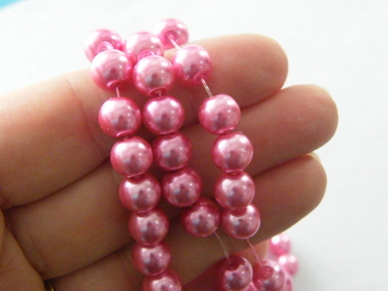 100 Pink imitation pearl  glass 8mm beads B207
