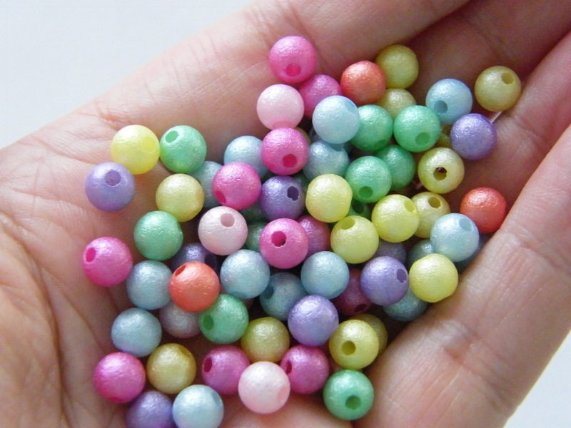 120 Pearlized beads random mixed 6mm acrylic AB7  - SALE 50% OFF