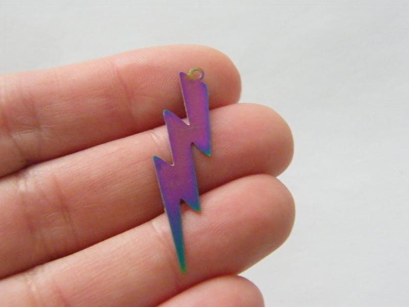 4 Lightning bolt charms purple and blue stainless steel S215