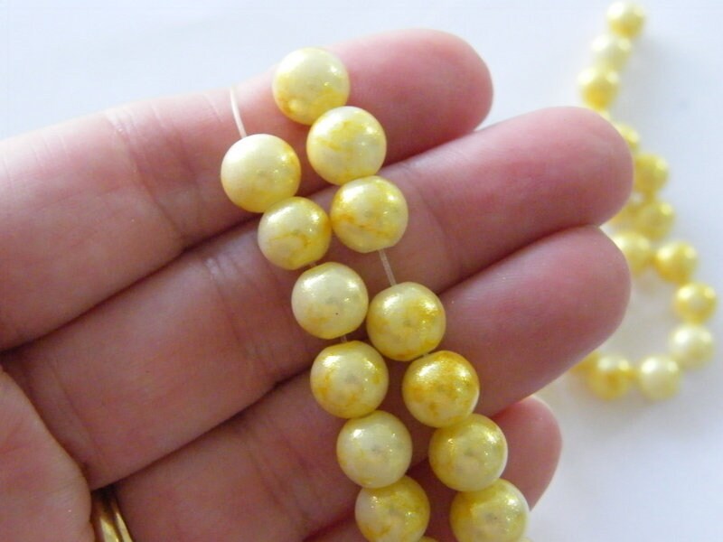 95 Gold and yellow glitter beads glass B187  - SALE 50% OFF