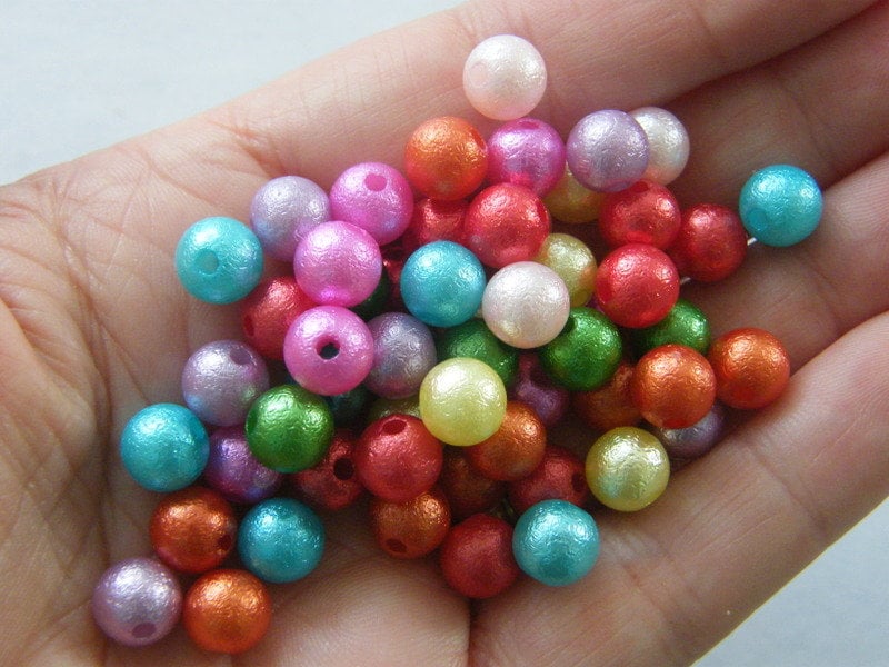 100 Textured beads random mixed 8mm acrylic AB589  - SALE 50% OFF