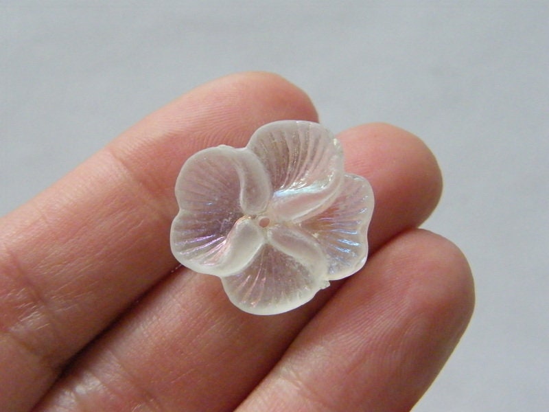 20 Flower beads transparent AB acrylic F140