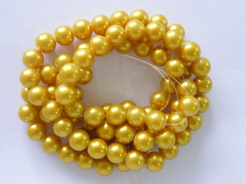 80 Sunshine yellow glitter beads 10mm glass B188 - SALE 50% OFF