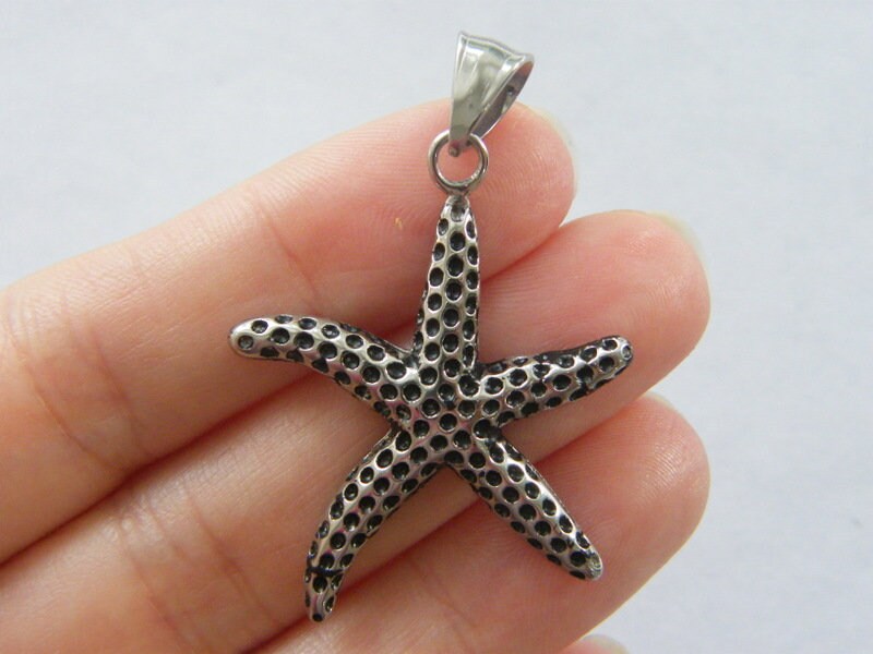 1 Starfish pendant stainless steel antique silver tone FF369