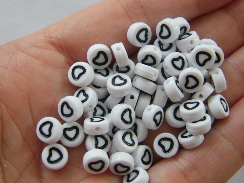 100 Heart white and black acrylic bead AB71  - SALE 50% OFF