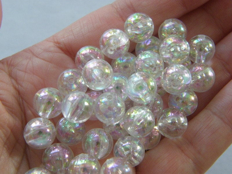 100 Clear beads AB 10mm acrylic BB514