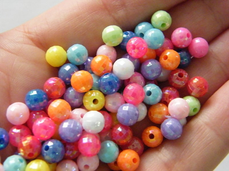 140 Faceted round beads random mixed 6mm acrylic AB34  - SALE 50% OFF