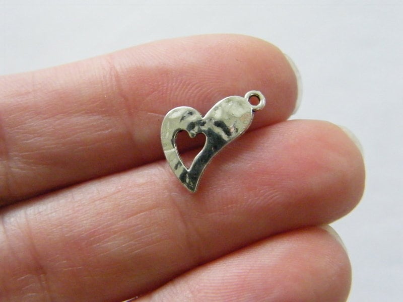 14 Heart charms antique silver tone H31