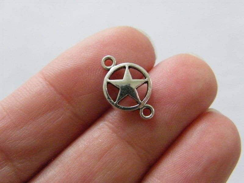 14 Star connector charms antique silver tone S219