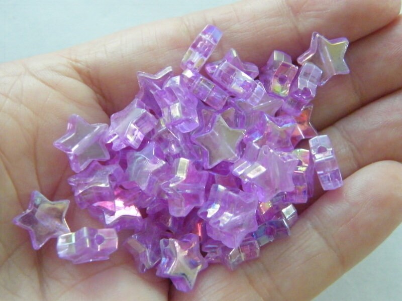 100 Star beads purple transparent acrylic AB185 