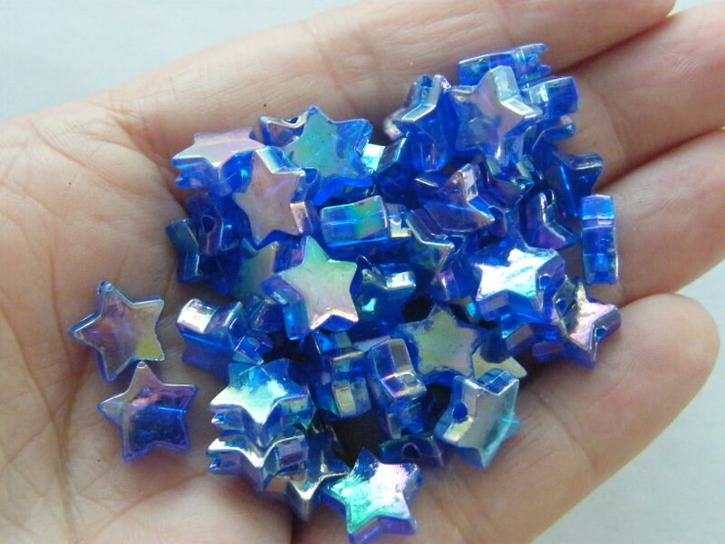 100 Star beads blue transparent AB acrylic AB187