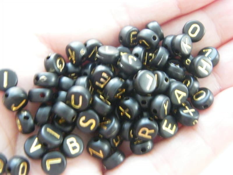 100 Letter alphabet beads black and gold RANDOM mixed acrylic AB188  - SALE 50% OFF