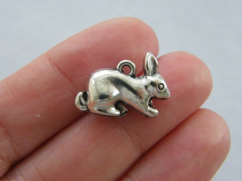BULK 50 Rabbit charms antique silver tone A992