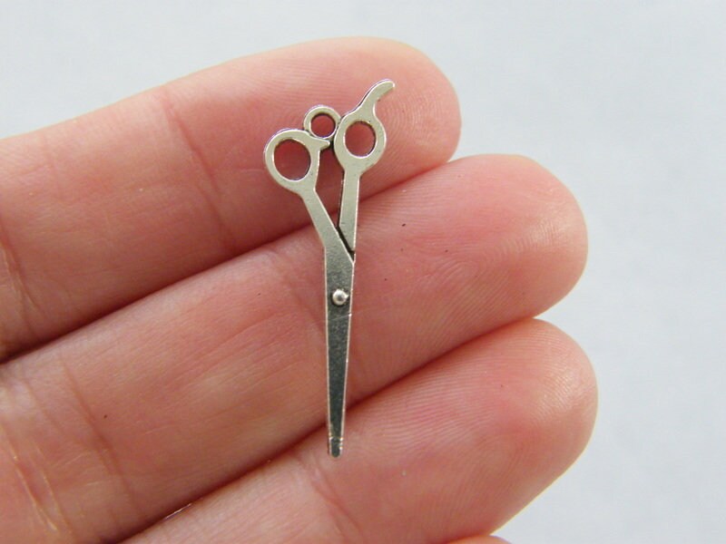 12 Pair of scissors charms antique silver tone P143