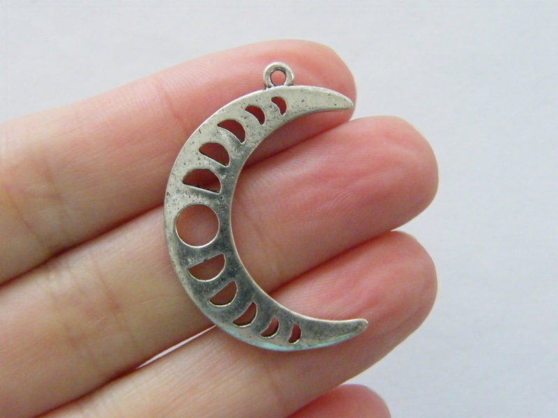 BULK 20 Phases of the moon crescent pendant antique silver tone M125