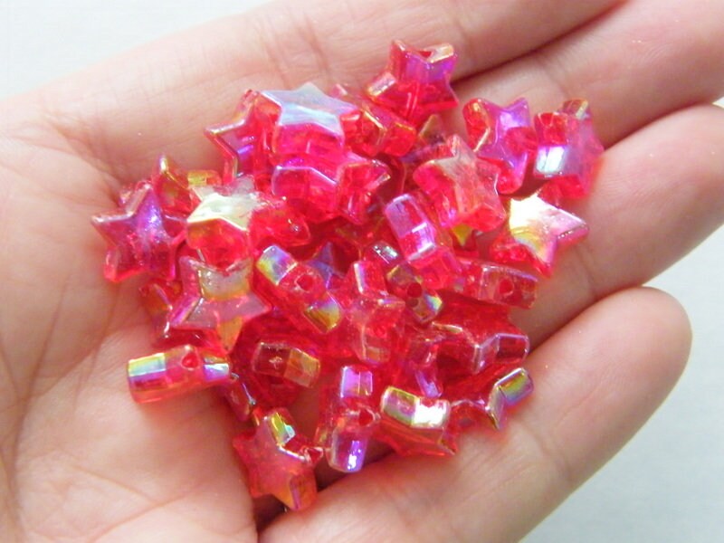 100 Star beads red transparent AB acrylic AB41 - SALE 50% OFF