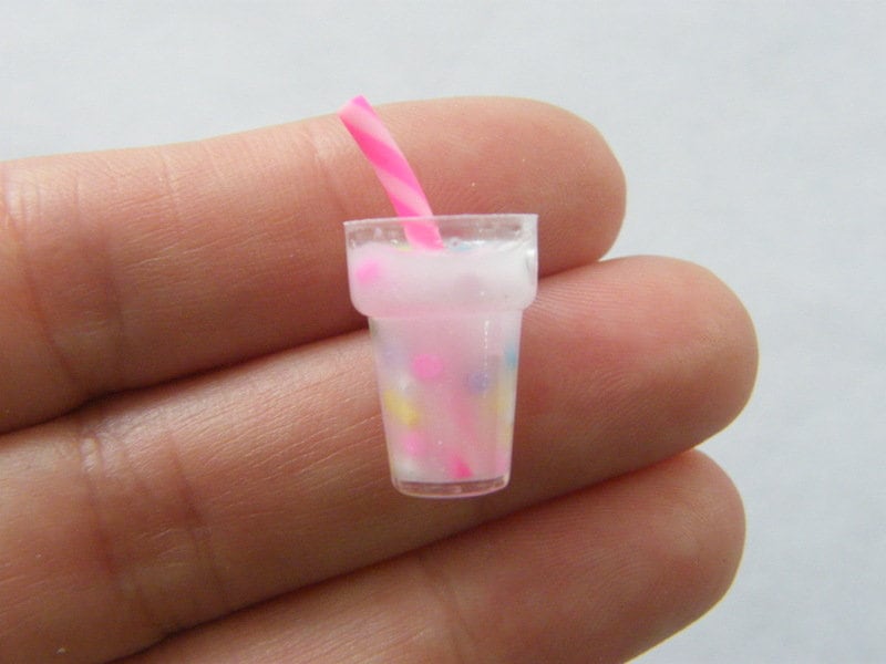 BULK 20 Milkshake pink straw  pendants acrylic FD526  - SALE 50% OFF