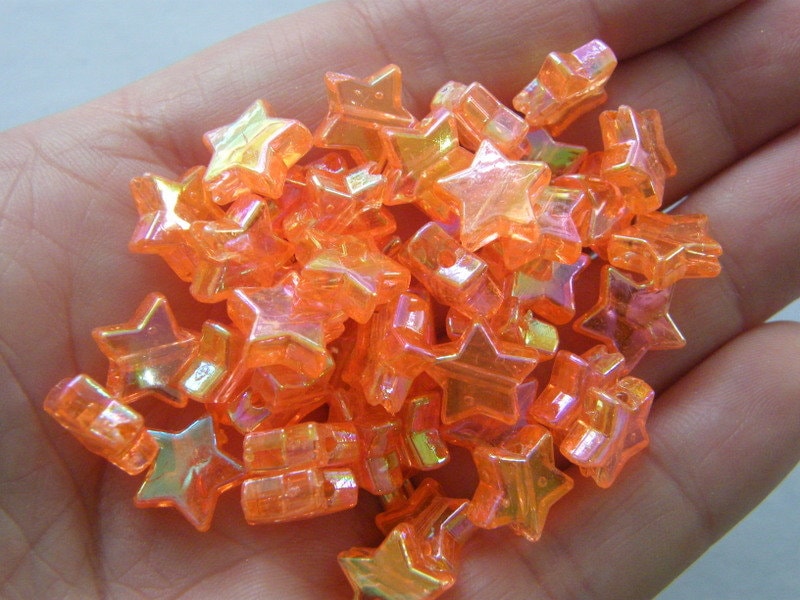 100 Star beads orange AB transparent acrylic AB80