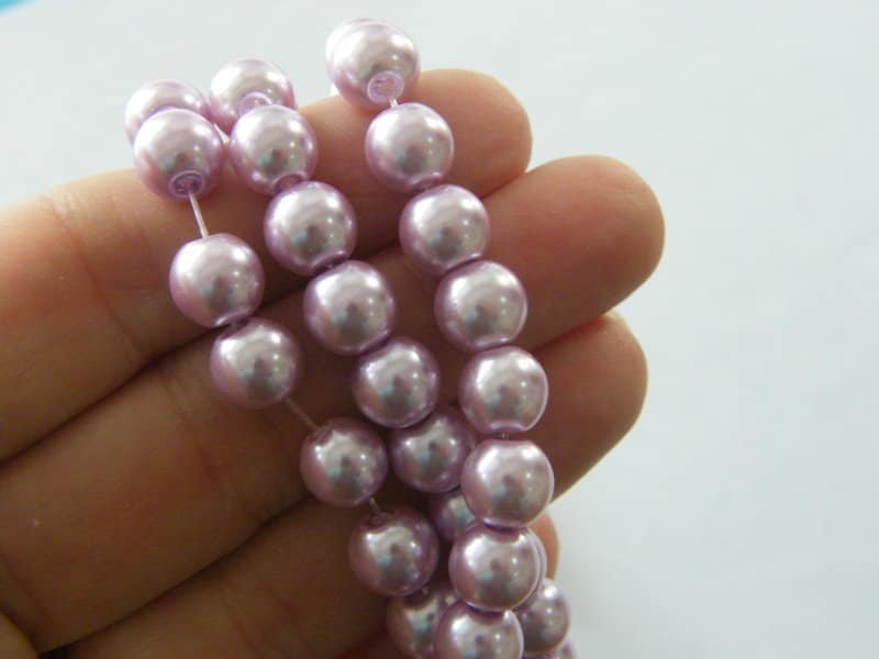 100 Lilac purple imitation pearl  glass 8mm beads B206 - SALE 50% OFF