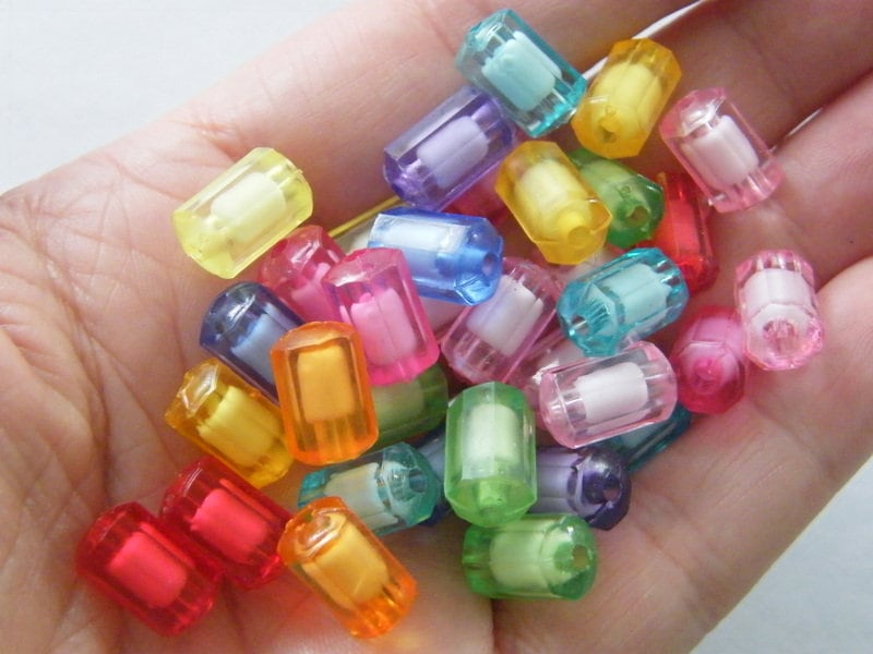 80 Beads faceted 12 x 8mm random mixed acrylic BB484