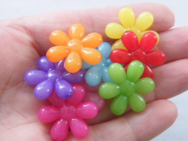 20 Flower beads imitation jelly random mixed acrylic BB486