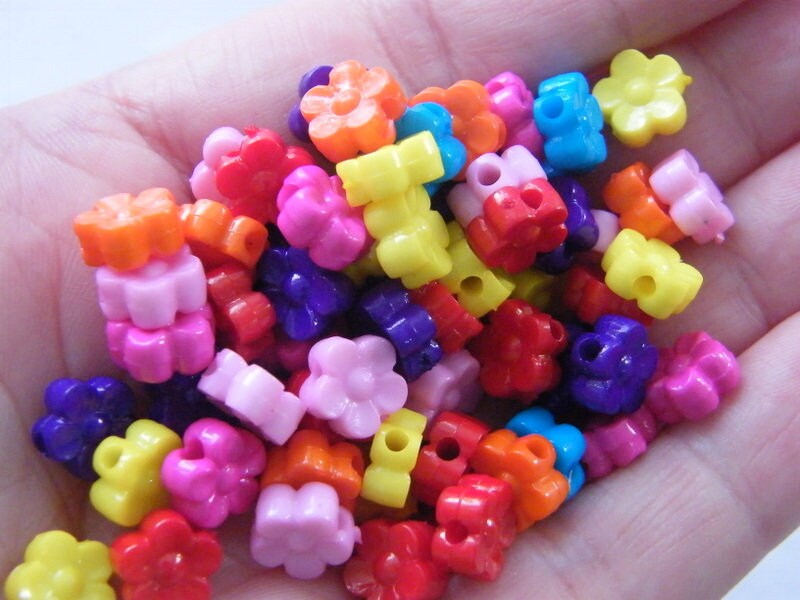 100 Flower beads random mixed acrylic AB25 - SALE 50% OFF
