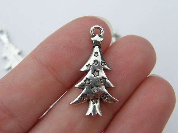8 Christmas tree charms tibetan silver CT6